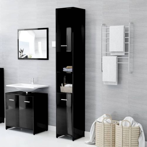 Armoire de salle de bain Noir brillant 30x30x183,5 cm 2 - Photo n°2; ?>