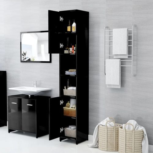 Armoire de salle de bain Noir brillant 30x30x183,5 cm 2 - Photo n°3; ?>