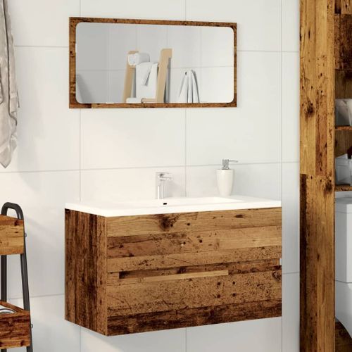 Armoire de salle de bain suspendue vieux bois bois d'ingénierie - Photo n°3; ?>