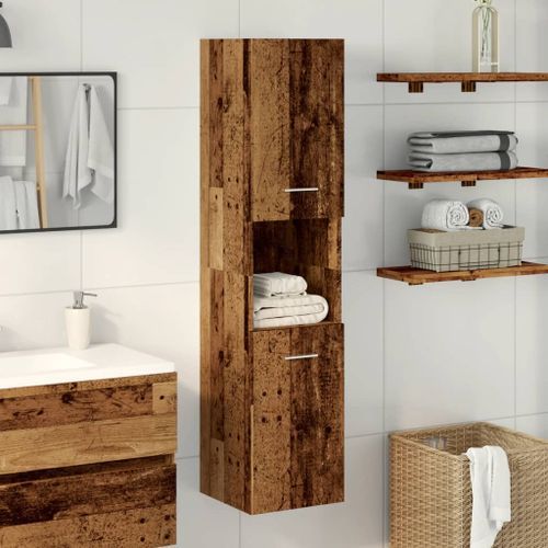 Armoire de salle de bain suspendue vieux bois bois d'ingénierie - Photo n°2; ?>