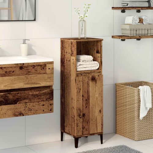 Armoire de salle de bain vieux bois 30x30x100cm bois ingénierie - Photo n°3; ?>