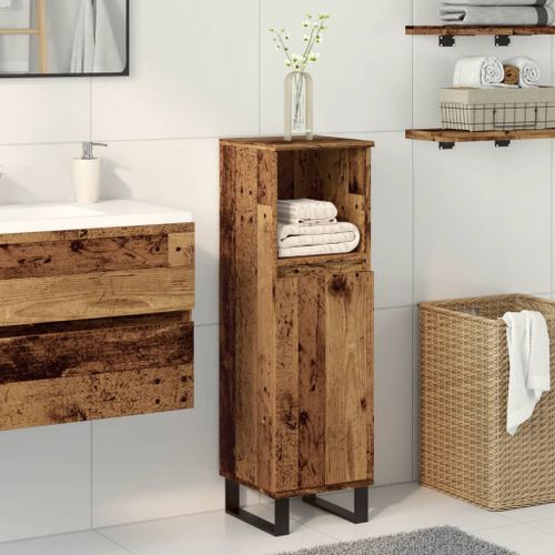 Armoire de salle de bain vieux bois 30x30x100cm bois ingénierie - Photo n°3; ?>