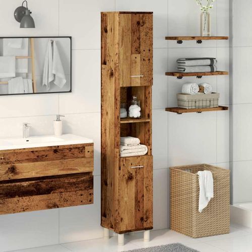 Armoire de salle de bain vieux bois 30x30x179cm bois ingénierie - Photo n°3; ?>