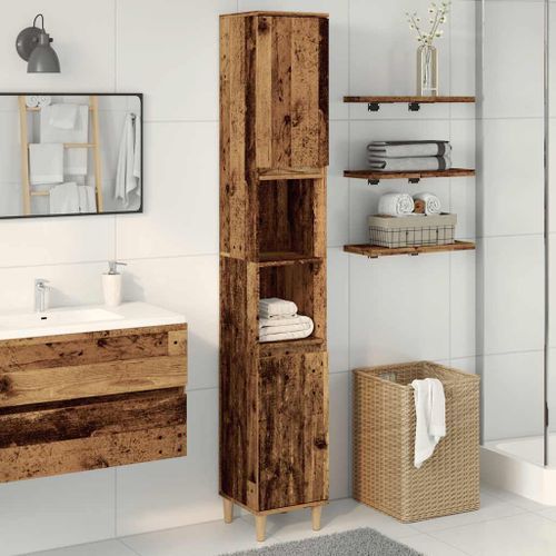 Armoire de salle de bain vieux bois 30x30x190cm bois ingénierie - Photo n°3; ?>