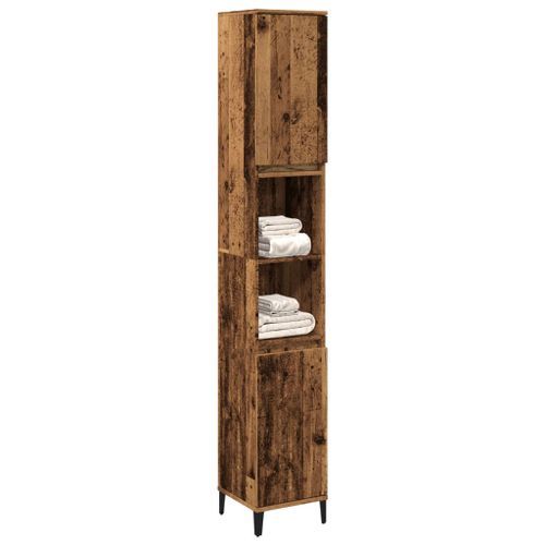 Armoire de salle de bain vieux bois 30x30x190cm bois ingénierie - Photo n°3; ?>