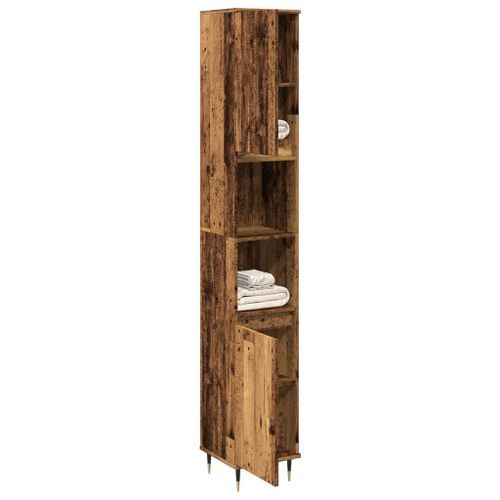 Armoire de salle de bain vieux bois 30x30x190cm bois ingénierie - Photo n°3; ?>