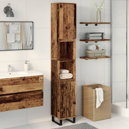 Armoire de salle de bain vieux bois 30x30x190cm bois ingénierie - Photo n°3; ?>