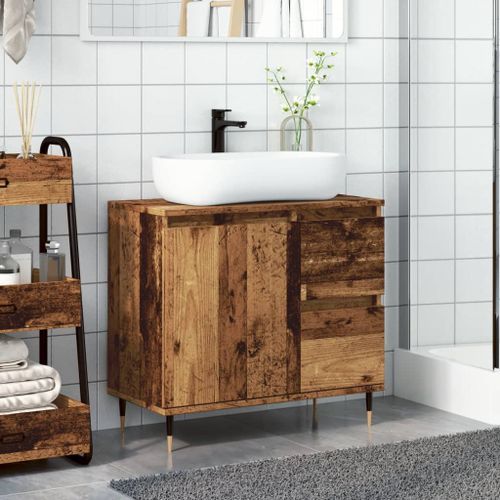 Armoire de salle de bain vieux bois 65x33x60 cm bois ingénierie - Photo n°3; ?>