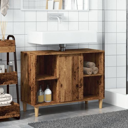 Armoire de salle de bain vieux bois 80x33x60 cm bois ingénierie - Photo n°3; ?>