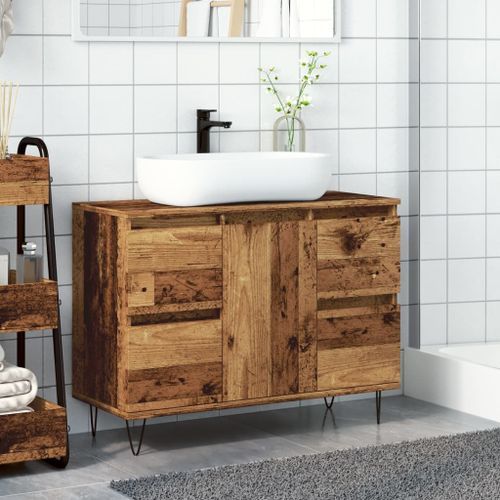 Armoire de salle de bain vieux bois 80x33x60 cm bois ingénierie - Photo n°3; ?>