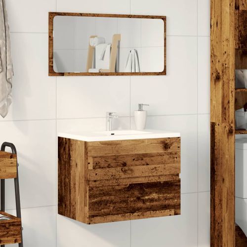 Armoire de salle de bain vieux bois bois d'ingénierie - Photo n°3; ?>