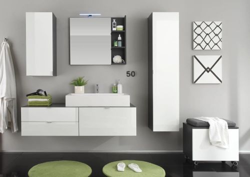 Armoire de toilette 1 porte blanc brillant et anthracite Ibiza 35 cm - Photo n°2; ?>