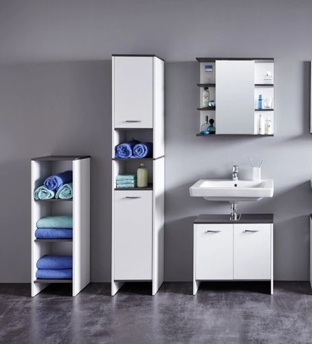 Armoire de toilette 1 porte blanc et gris mat avec miroir Dufay - Photo n°2; ?>