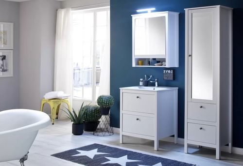 Armoire de toilette 1 porte mélaminé blanc avec miroir Leone - Photo n°2; ?>