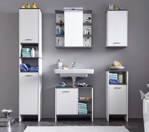 Armoire de toilette 1 porte mélaminé blanc et gris mat Dufay - Photo n°2; ?>