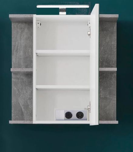 Armoire de toilette à LED 1 porte mélaminé blanc et gris avec miroir Lenny - Photo n°3; ?>