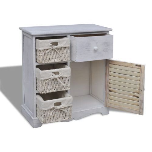 Armoire en bois 3 paniers gauches en tissage Blanc - Photo n°3; ?>