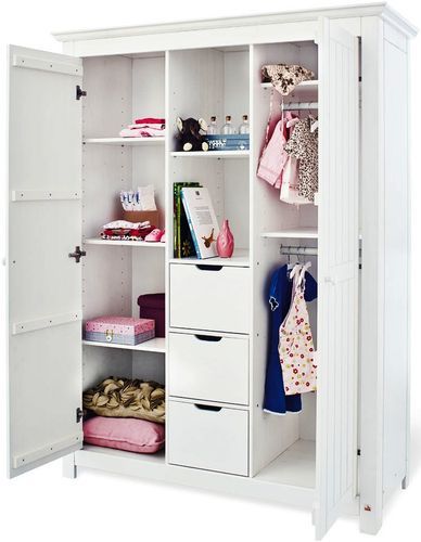 Armoire enfant 2 portes 3 tiroirs pin massif blanc Nina - Photo n°2; ?>