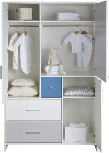 Armoire enfant 3 portes 3 tiroirs bois blanc et bleu Candy Blue - Photo n°2; ?>