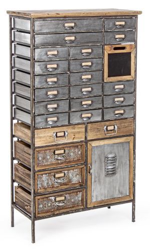 Armoire industriel 25 tiroirs 1 porte acier argent et bois de pin Vitrak 76.5 cm - Photo n°2; ?>