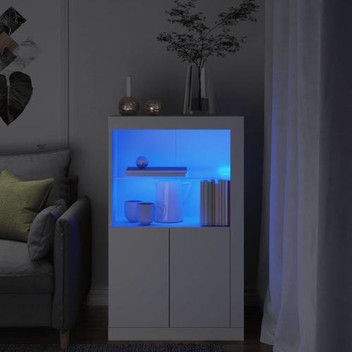 Armoire latérale avec éclairage LED blanc bois d'ingénierie - Photo n°2; ?>