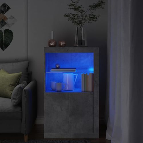 Armoire latérale avec lumières LED gris béton bois d'ingénierie - Photo n°2; ?>