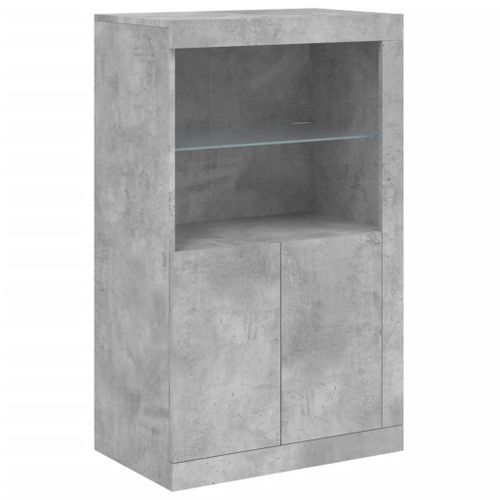 Armoire latérale avec lumières LED gris béton bois d'ingénierie - Photo n°3; ?>