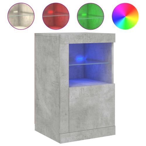 Armoire latérale avec lumières LED gris béton bois d'ingénierie - Photo n°2; ?>