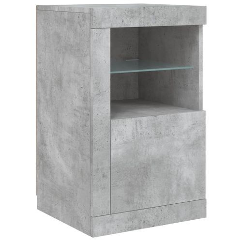 Armoire latérale avec lumières LED gris béton bois d'ingénierie - Photo n°3; ?>