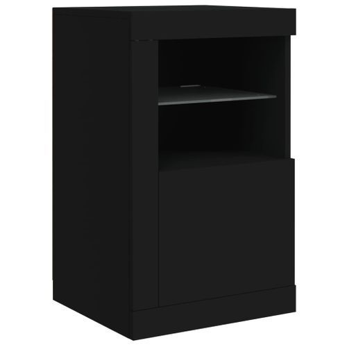 Armoire latérale avec lumières LED noir bois d'ingénierie - Photo n°3; ?>