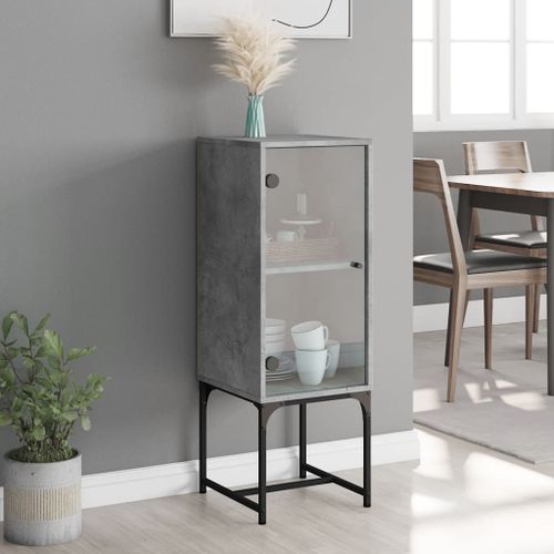 Armoire latérale avec porte en verre gris béton 35x37x100 cm - Photo n°3; ?>