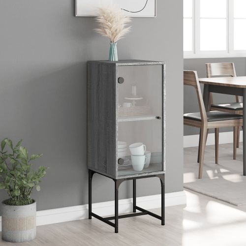 Armoire latérale avec porte en verre sonoma gris 35x37x100 cm - Photo n°3; ?>