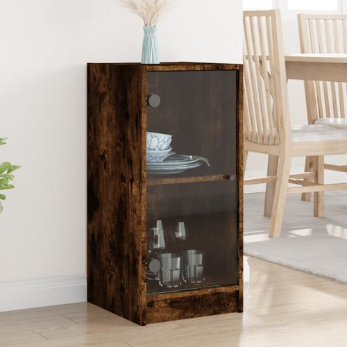 Armoire latérale avec portes en verre chêne fumé 35x37x75,5 cm - Photo n°2; ?>