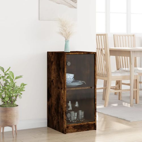 Armoire latérale avec portes en verre chêne fumé 35x37x75,5 cm - Photo n°3; ?>