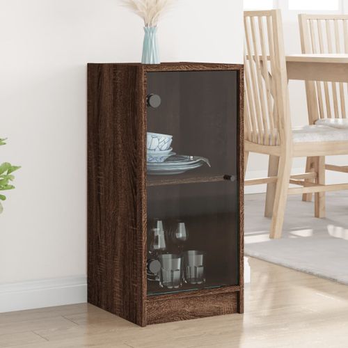 Armoire latérale avec portes en verre chêne marron 35x37x75,5cm - Photo n°2; ?>