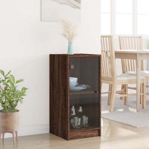 Armoire latérale avec portes en verre chêne marron 35x37x75,5cm - Photo n°3; ?>