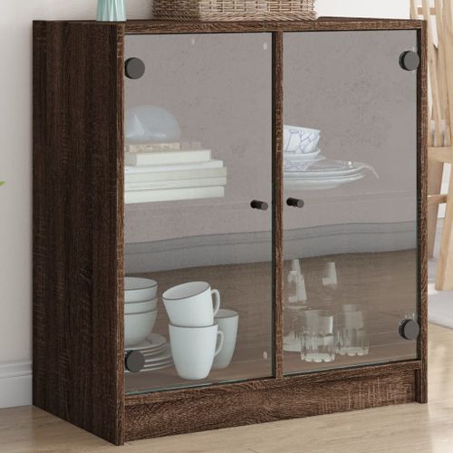 Armoire latérale avec portes en verre chêne marron 68x37x75,5cm - Photo n°2; ?>