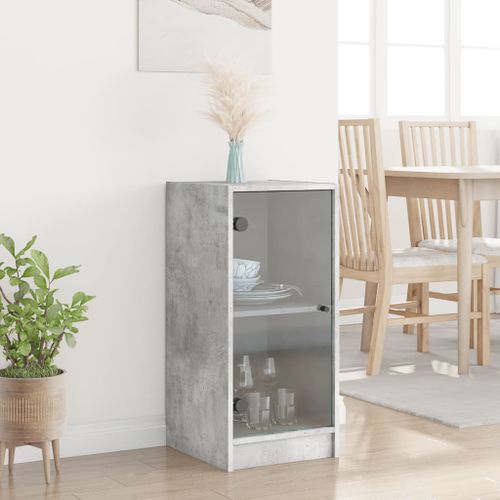 Armoire latérale avec portes en verre gris béton 35x37x75,5 cm - Photo n°3; ?>