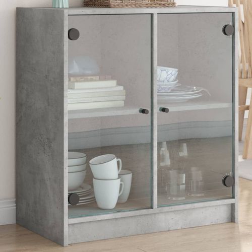 Armoire latérale avec portes en verre gris béton 68x37x75,5 cm - Photo n°2; ?>