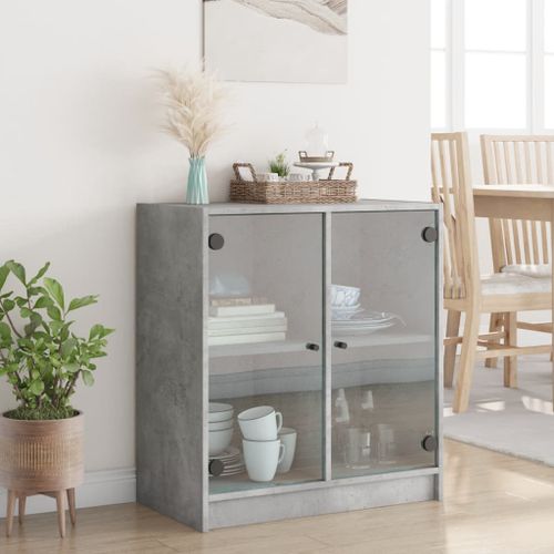 Armoire latérale avec portes en verre gris béton 68x37x75,5 cm - Photo n°3; ?>