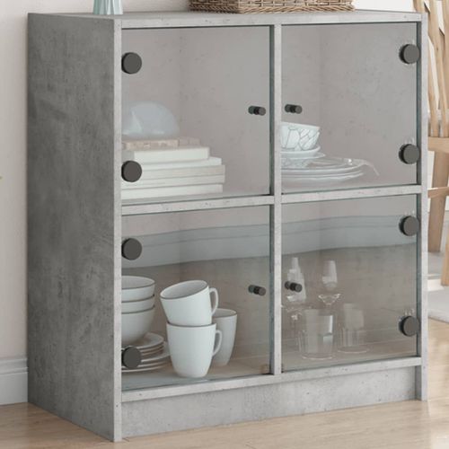 Armoire latérale avec portes en verre gris béton 68x37x75,5 cm - Photo n°2; ?>