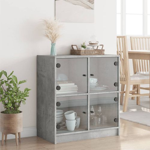 Armoire latérale avec portes en verre gris béton 68x37x75,5 cm - Photo n°3; ?>