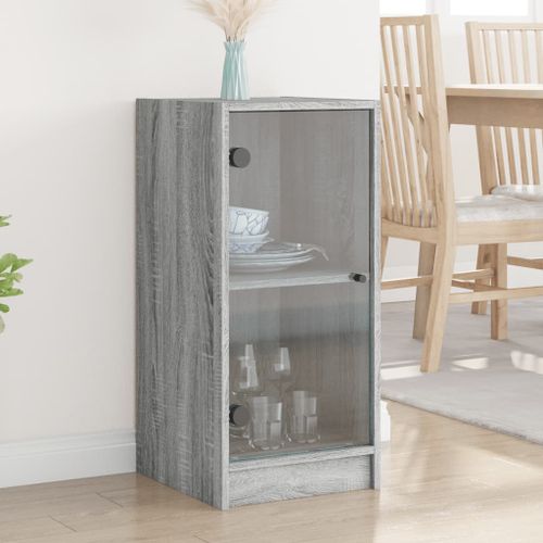 Armoire latérale avec portes en verre sonoma gris 35x37x75,5 cm - Photo n°2; ?>