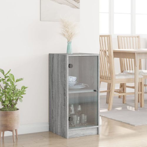 Armoire latérale avec portes en verre sonoma gris 35x37x75,5 cm - Photo n°3; ?>