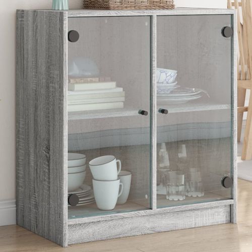 Armoire latérale avec portes en verre sonoma gris 68x37x75,5 cm - Photo n°2; ?>