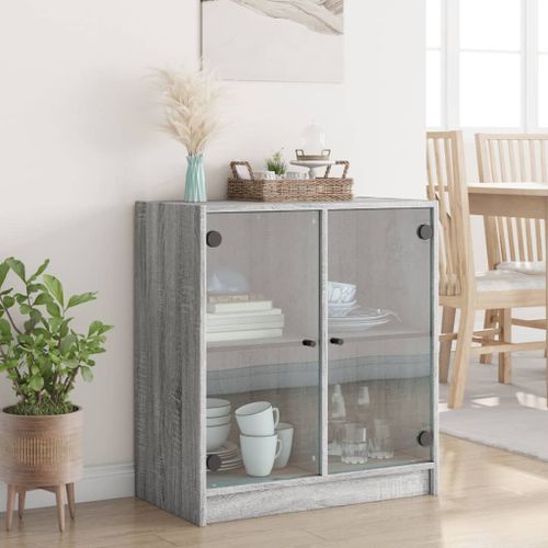 Armoire latérale avec portes en verre sonoma gris 68x37x75,5 cm - Photo n°3; ?>