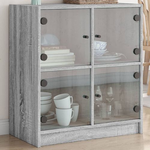 Armoire latérale avec portes en verre sonoma gris 68x37x75,5 cm - Photo n°2; ?>