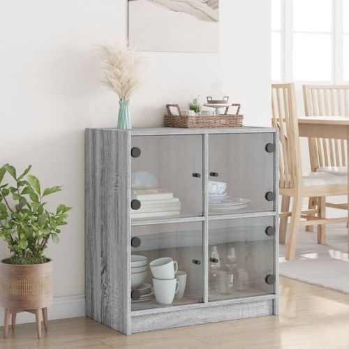 Armoire latérale avec portes en verre sonoma gris 68x37x75,5 cm - Photo n°3; ?>