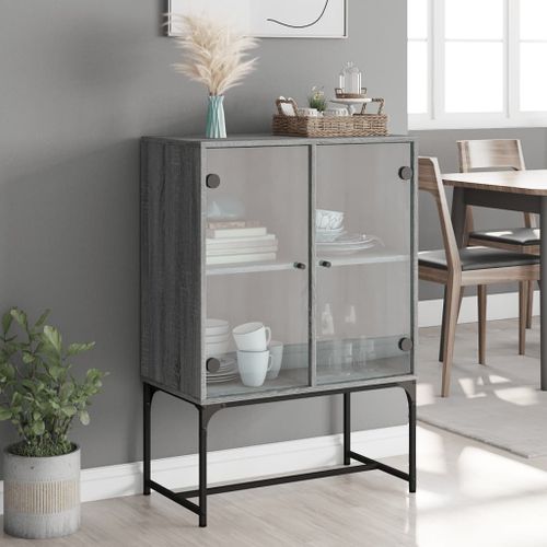 Armoire latérale avec portes en verre sonoma gris 69x37x100 cm - Photo n°3; ?>