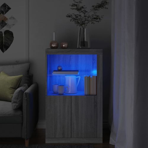 Armoire latérale et lumières LED sonoma gris bois d'ingénierie - Photo n°2; ?>